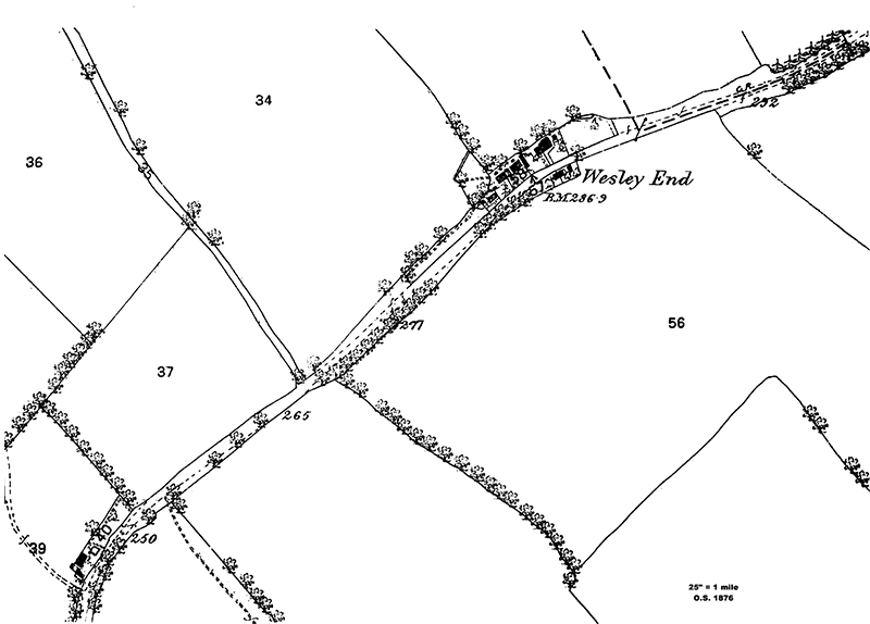 Map of cottages in Wesley End in 1873