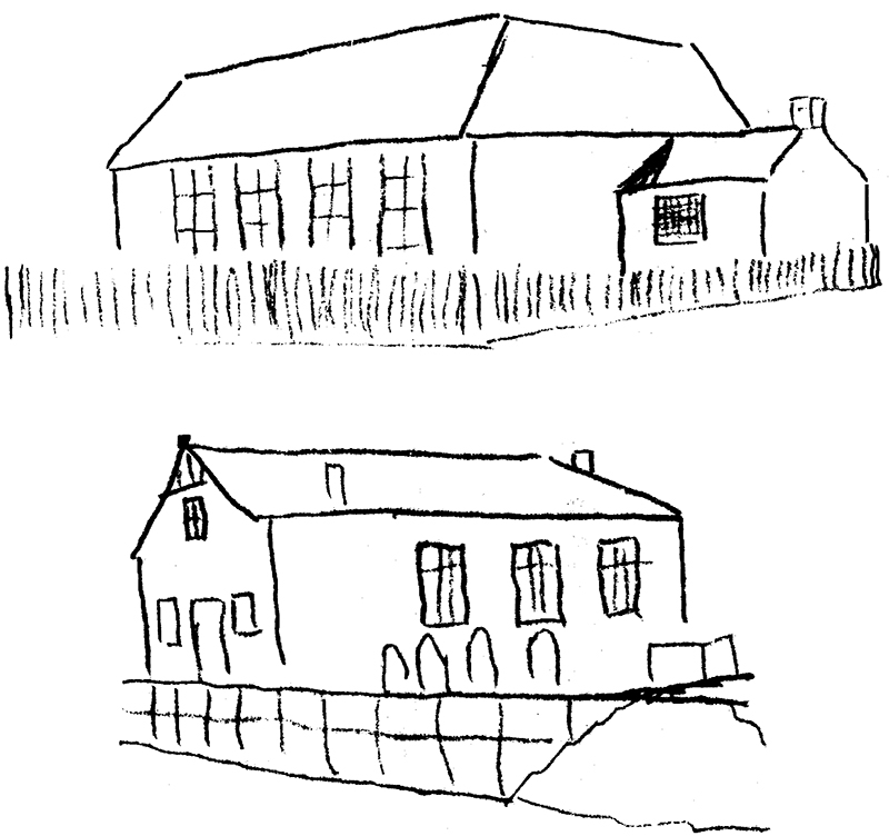 Pencil outline by J.B.E. of the Sketch of the First Chapel made by C.H.Spurgeon in 1846