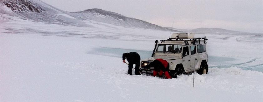 Land Rover stuck in snow drift