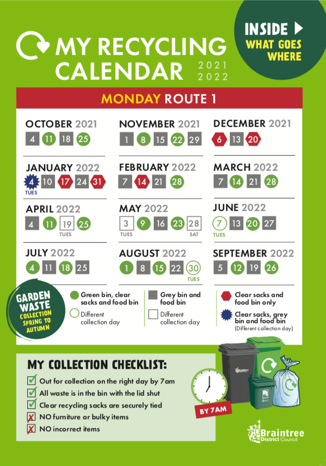 Recycling Christmas Schedule 2022 Recycling Calendar 2021-22 For Stambourne - Stambourne