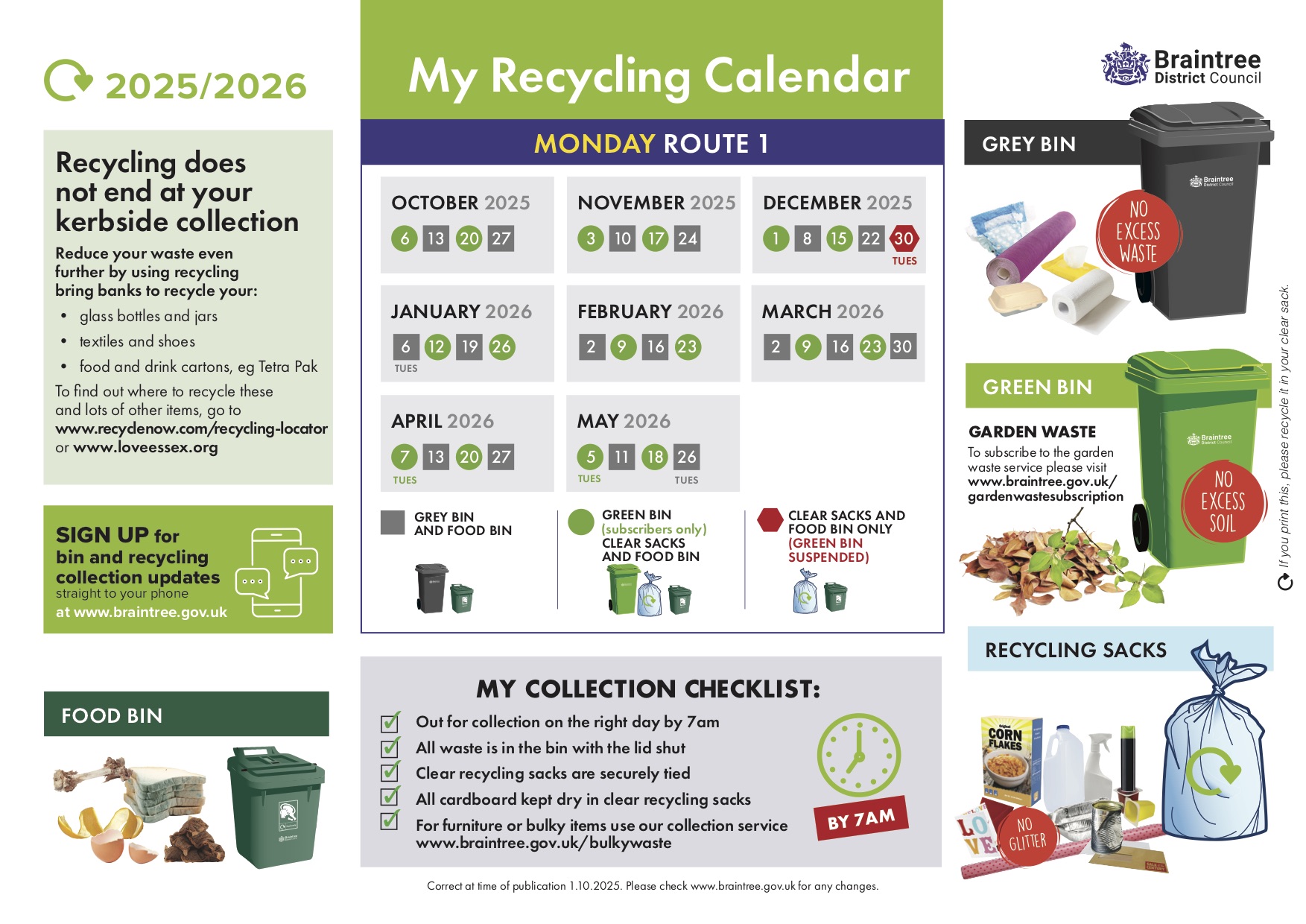 Recycling calendar 2025-26