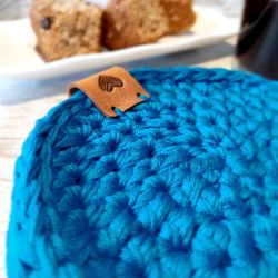 Blue Agate coasters crocheted by Anna - Knit & Natter Club - December 2022
