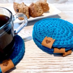 Blue Agate coasters crocheted by Anna - Knit & Natter Club - December 2022