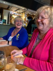 Carolyn and Zoe - Knit & Natter Club - October 2022 - Green Man in Toppesfield