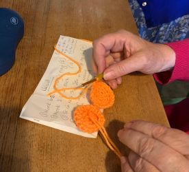 Carolyn's... uhm... crocheted heart - Knit & Natter Club - October 2022 - Green Man in Toppesfield