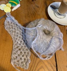 Kirsten's poncho in the making - Knit & Natter Club - October 2022 - Green Man in Toppesfield