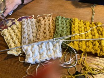 Fiona's blanket, WIP - Knit & Natter Club - October 2022 - Green Man in Toppesfield