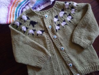 "Black sheep" yoke cardigan knitted by Carolyn