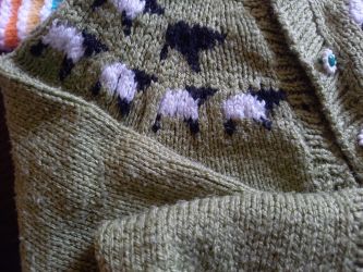 "Black sheep" yoke cardigan knitted by Carolyn