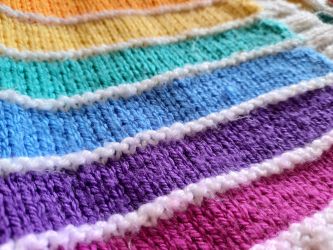 Rainbow yoke cardigan knitted by Carolyn